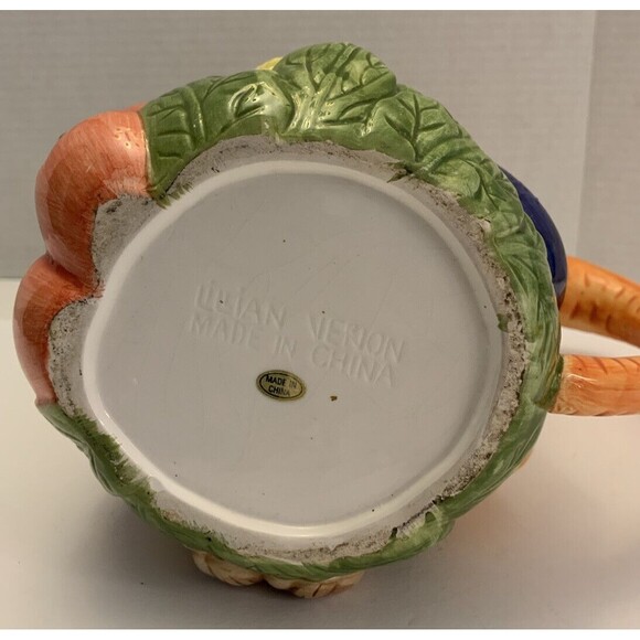 Vegetable Pitcher vtg Pottery Hand painted Corn Lettuce Carrot Tomato Squash - Picture 5 of 5